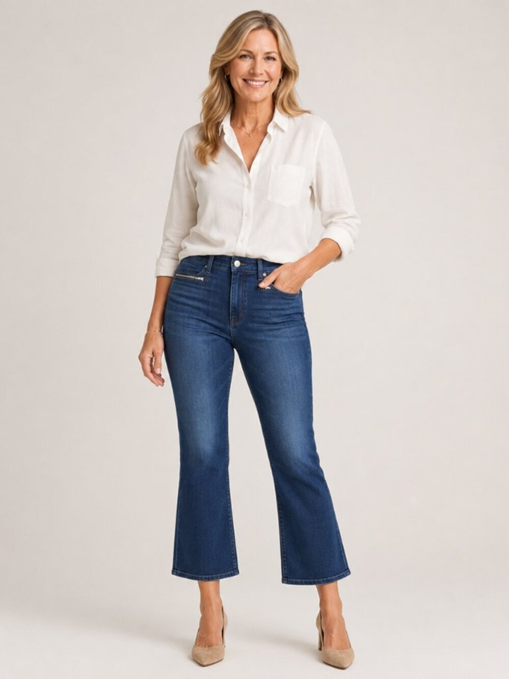 J Crew Point Sur High Waisted Cropped Bootcut Jeans Zip Pockets Size 27